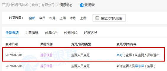 原百度集團副總裁韋方退出百度時代網(wǎng)絡技術(北京)有限公司監(jiān)事